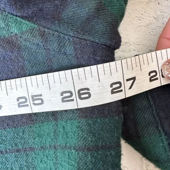 LL Bean Flannel Fleece Lined XL Tall Button Up Long Sleeve Blue Green Plaid - Picture 6 of 11